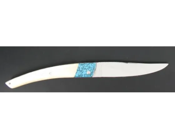 Sabatier Régional | Traditionnel<Le Thiers - Plein Manche Turquoise / Os de Chameau - Ressort, Platine et lame ciselés